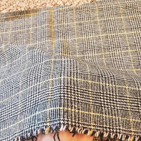 1960s 1970s Vintage Remnant Sewing Wool Black Gold Metallic Plaid Pattern Fabric - Picture 10 of 10